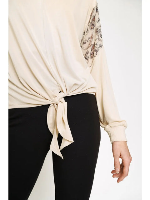 Top - Tie Front Paisley Modal Ivory