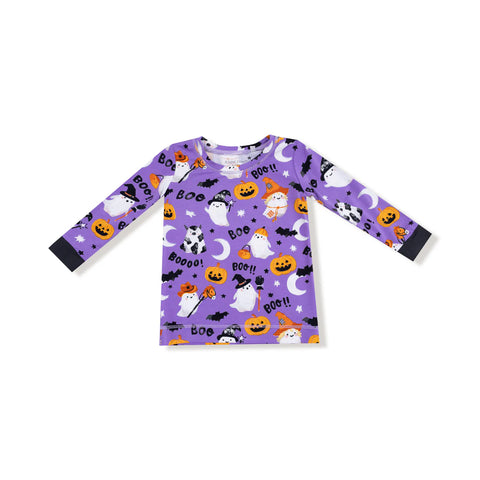 2 Piece Pajamas (Long Sleeve) - Costumed Ghosts Glow in the Dark Purple