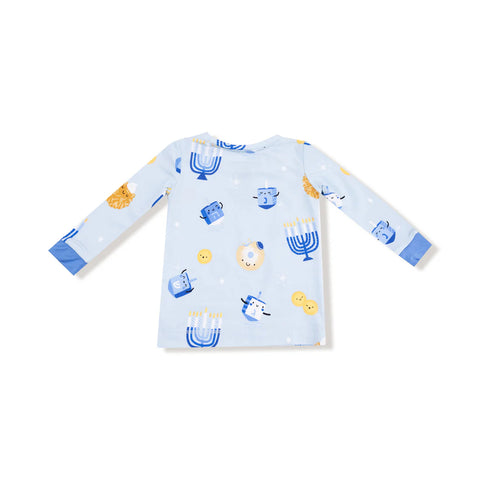 2 Piece Pajamas (Long Sleeve) - Hanukkah Blue