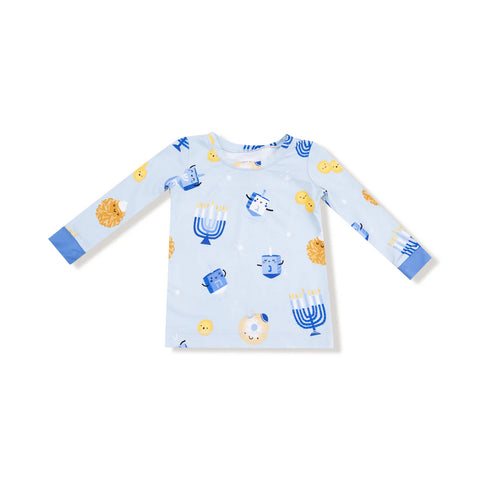2 Piece Pajamas (Long Sleeve) - Hanukkah Blue