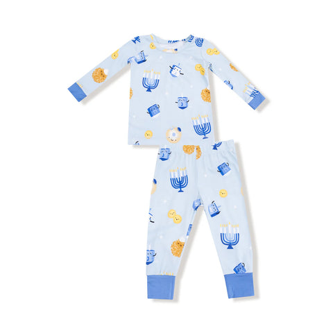 2 Piece Pajamas (Long Sleeve) - Hanukkah Blue