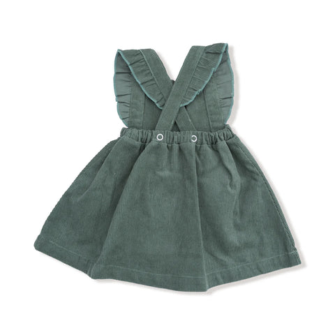 Dress with Diaper Cover - Dark Ivy Pinafore Dress with Apple Applique