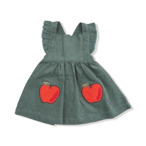 Dress with Diaper Cover - Dark Ivy Pinafore Dress with Apple Applique