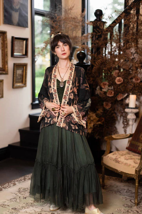 Pixie Duster Crop Kimono - Momento with Floral, Starling & Skull