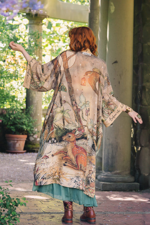 Opera Duster Kimono Robe - Lovelight with Woodland Deer & Swallow