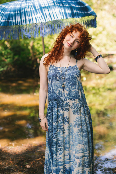 Bohéme Long Maxi Slip Dress - Let the Light In with Delft Print