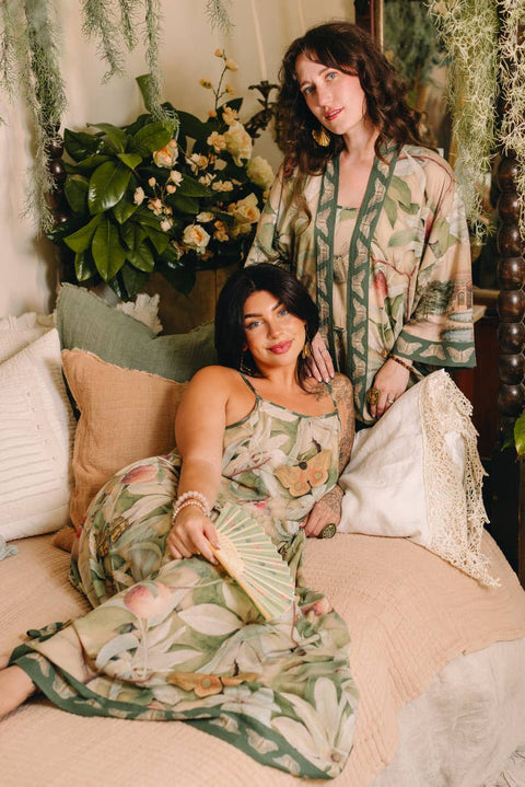 Bohéme Long Maxi Slip Dress - Fleur De Soleil with Florals