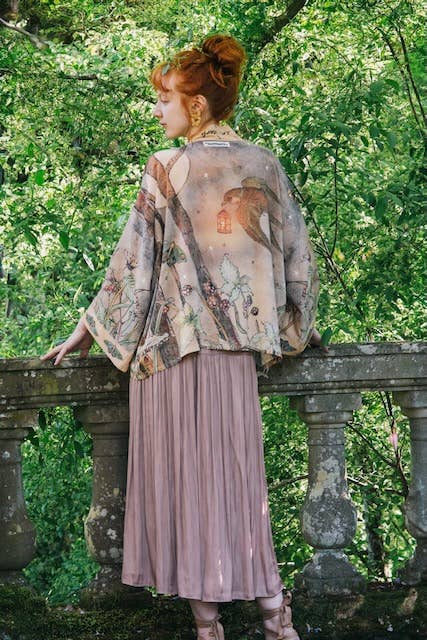 Cropped Kimono - Lovelight Pixie with Woodland Swallow & Stars