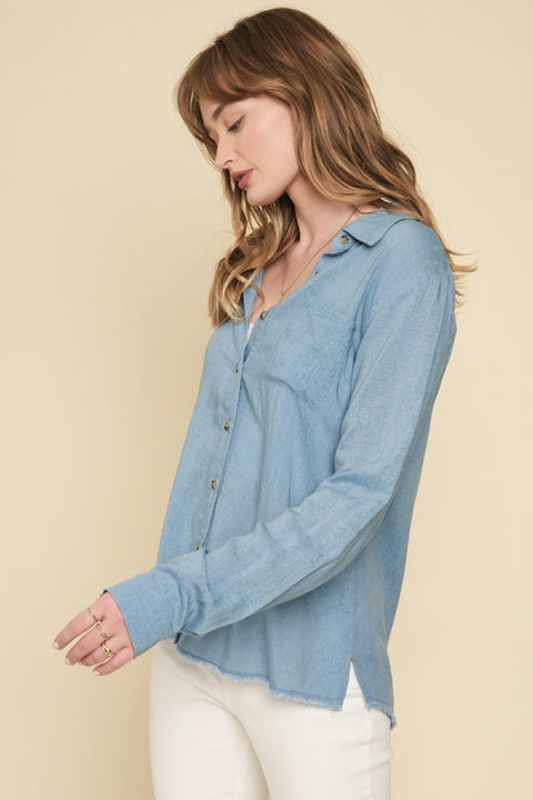 Shirt - Linen Blend Denim Blue