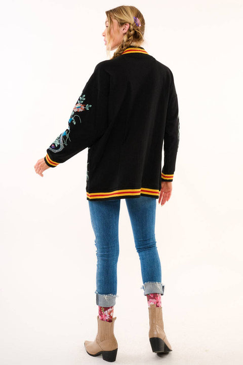 French Terry Cardigan - Hermione Night Floral Embroidery