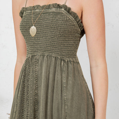 Boho Mid-Length Dress - Sun-Kissed Patchwork Gravel