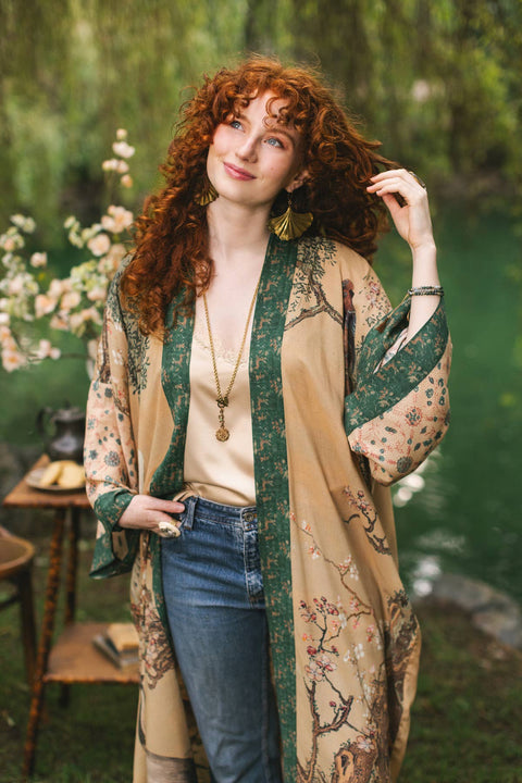Duster Kimono Robe - Fable Opera with Deer Moon & Blossom