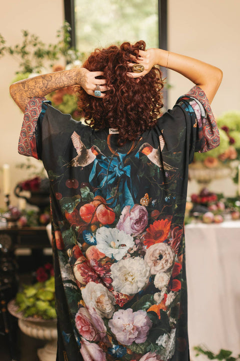 Opera Duster Kimono Robe - Flight of Fancy Hummingbird