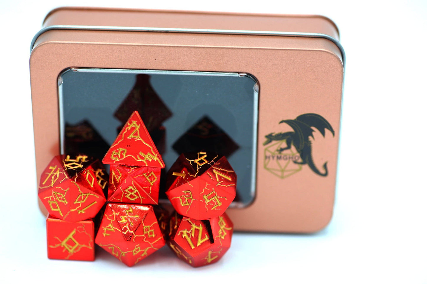 Barbarian Dice Set - Red Chrome with Gold Solid Metal