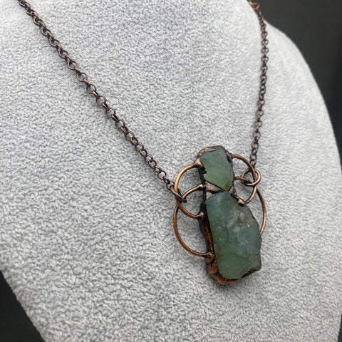 Necklace - Vintage Fluorite & Aquamarine Natural Stone Pendant