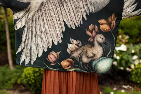 Pixie Crop Kimono - Under My Wing Swan & feathers