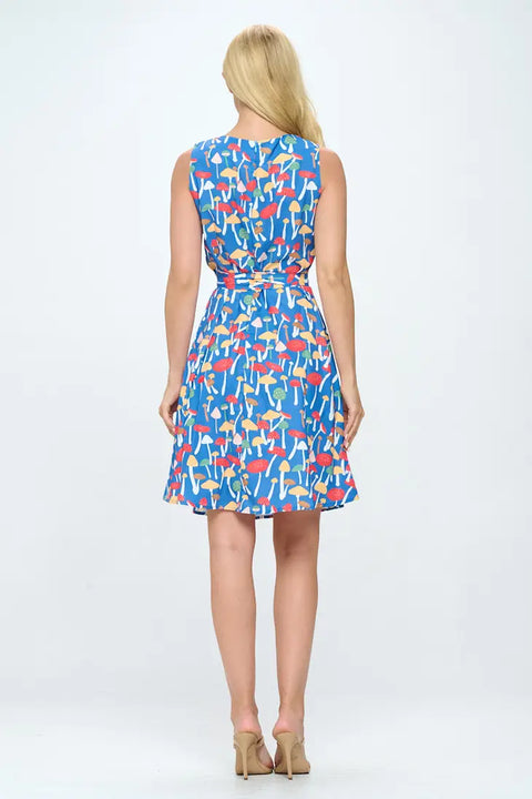 Dress - Vintage Inspired Mushroom Print With Pockets