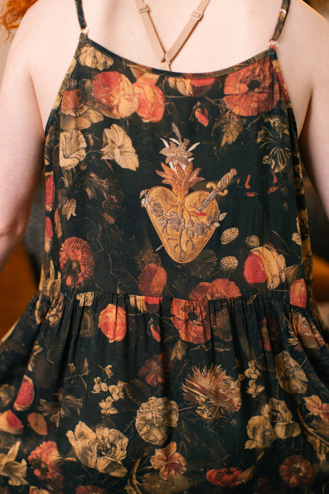 Bohéme Long Maxi Slip Dress - Heart of Gold with Sacred Heart
