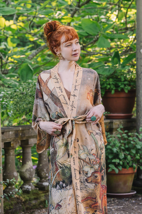 Opera Duster Kimono Robe - Lovelight with Woodland Deer & Swallow