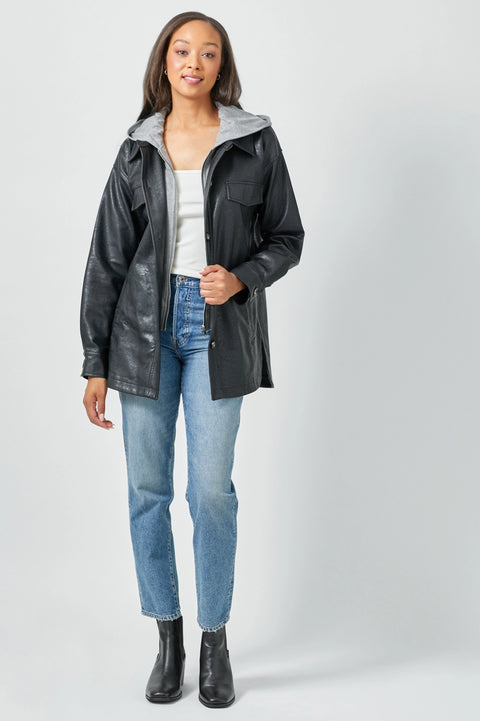 Jacket - Twofer Hoodie Leather Black