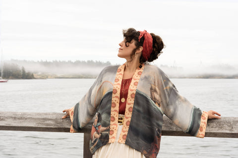 Pixie Duster Cropped Kimono - Hold Fast w/ Boat, Rainbow