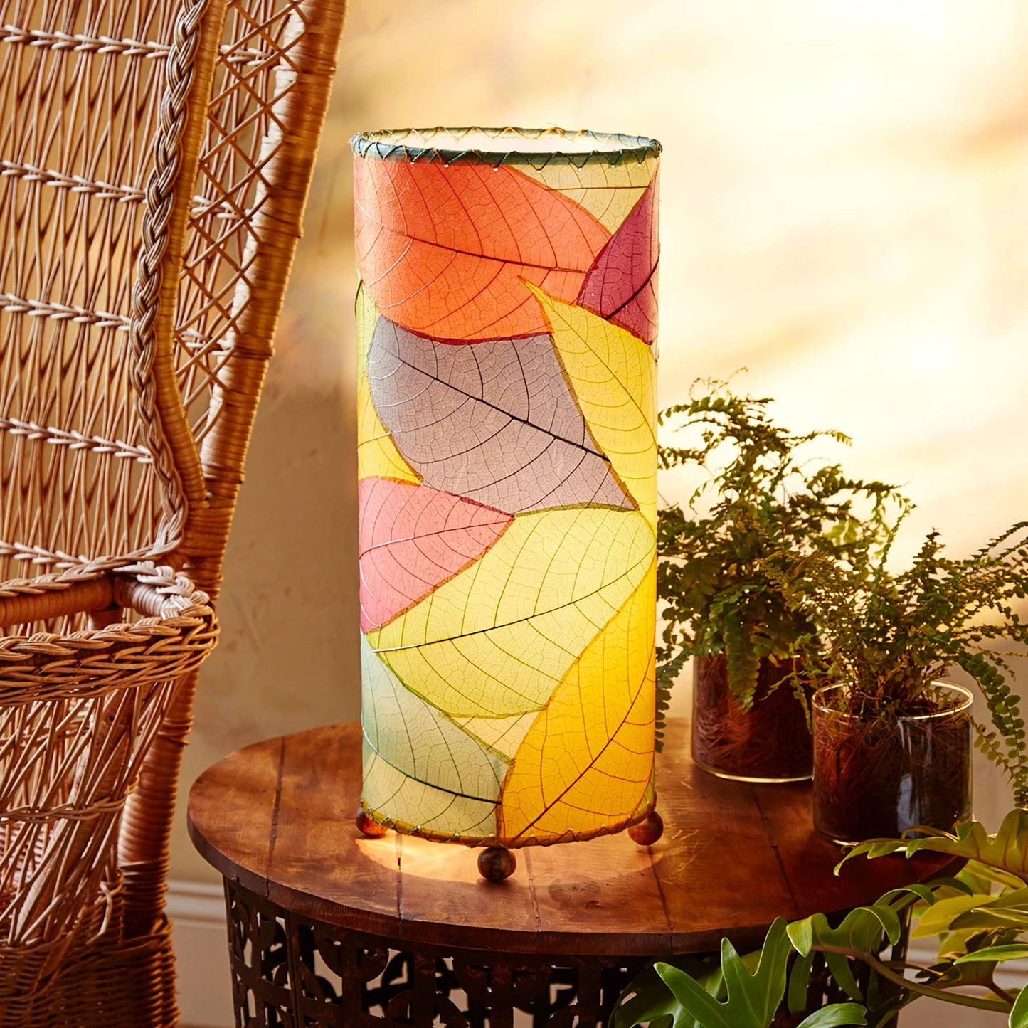 Outdoor Table Lamp - Cocoa Leaf Cylinder Multi