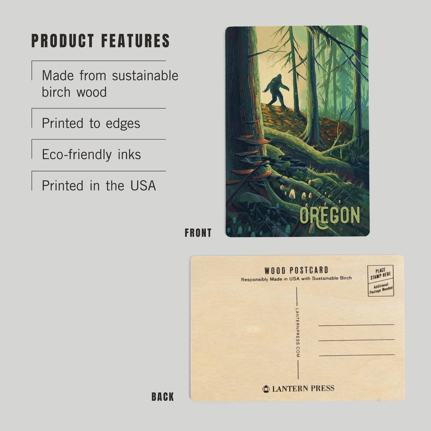 Wood Postcard - Oregon, Wanderer, Bigfoot in Forest