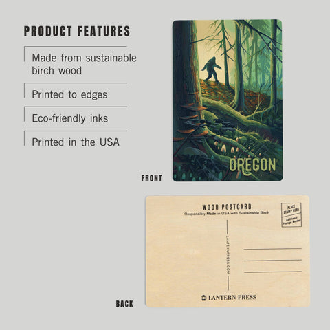 Wood Postcard - Oregon, Wanderer, Bigfoot in Forest