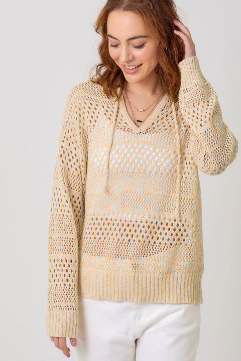 Sweater - Crochet Knit Hoodie: Almond Mix