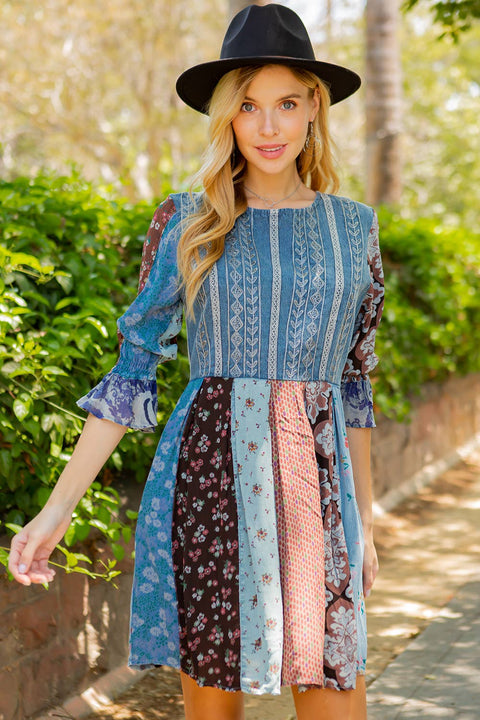 Womens Boho Embroidered Side Pocket Western Mini Dress - Grey Large Womens Boho Embroidered Side Pocket Western Mini Dress - Grey Large