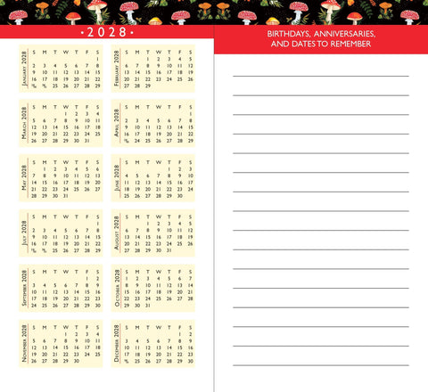 Image shows a 2028 calendar and a page to note important dates to remember