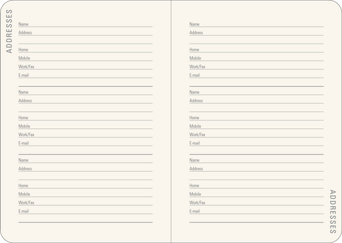 Image shows two pages for addresses from the planner