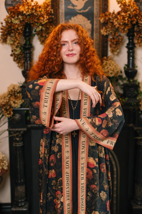 Opera Duster Kimono Robe - Heart of Gold with Sacred Heart