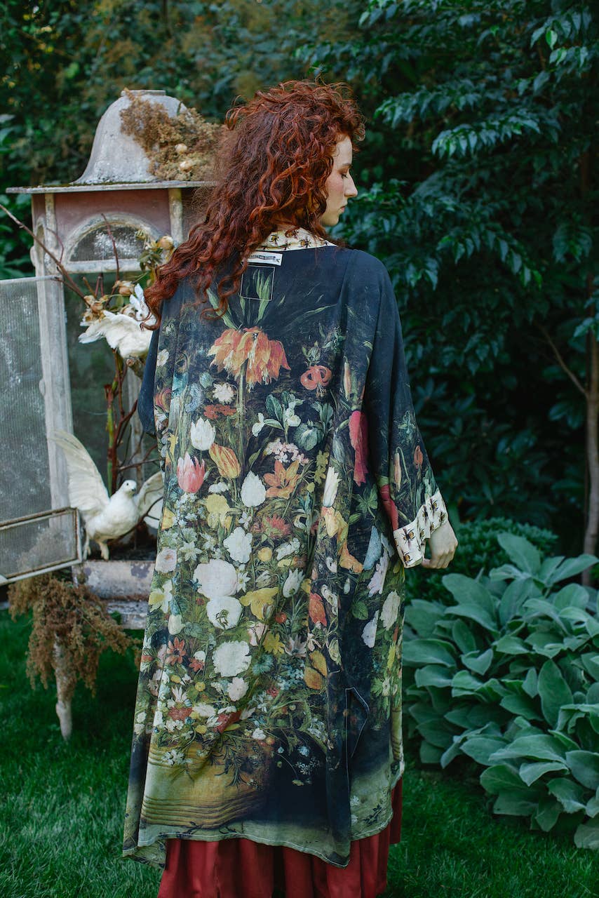 Bamboo Duster Kimono Robe - I Dream In Flowers Bees