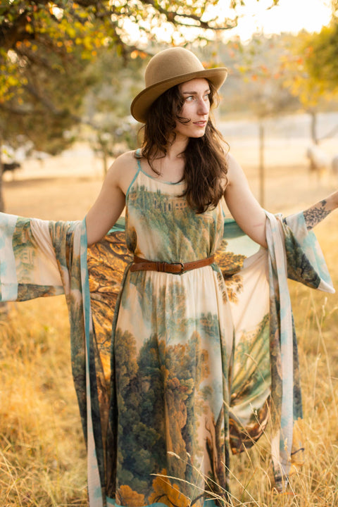 Bohéme Printed Long Maxi Slip Dress - Awakening with Landscape