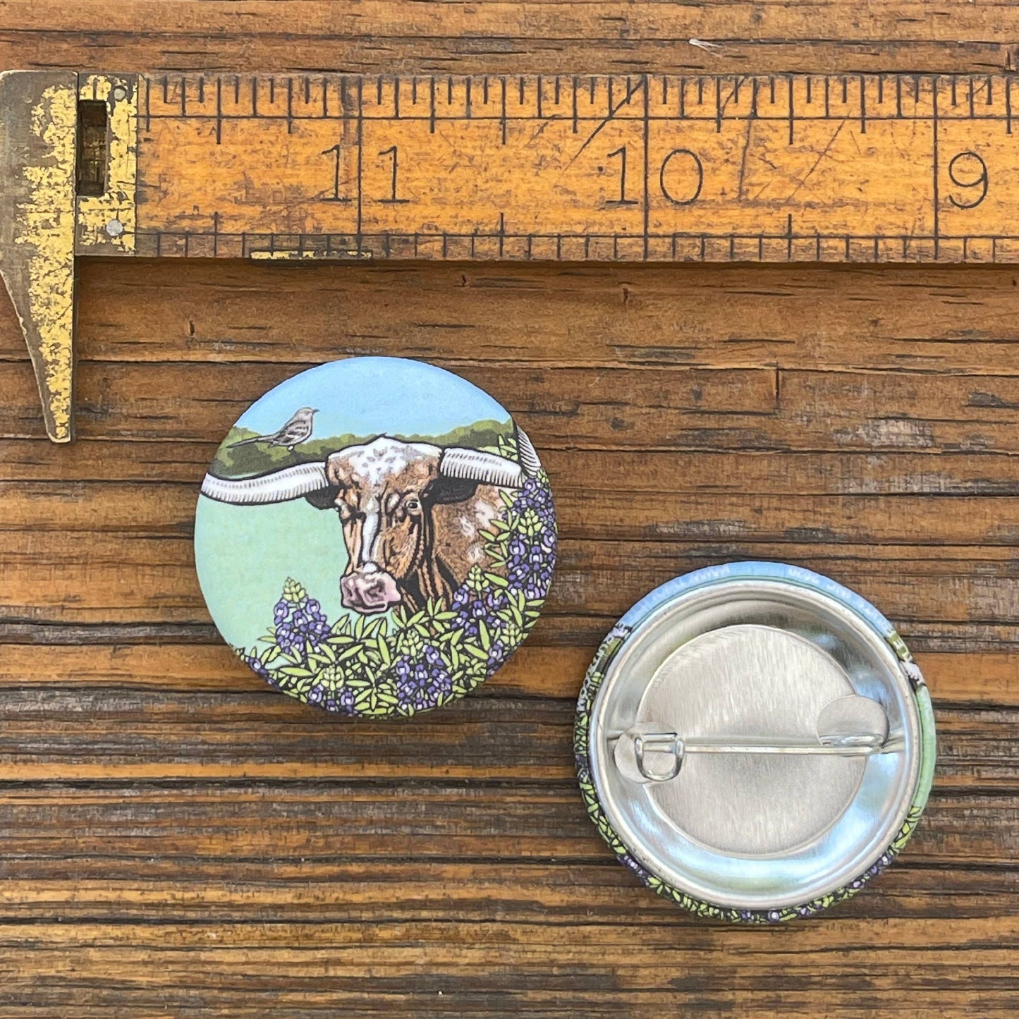 Button Pin - Longhorn Steer and Bluebonnet