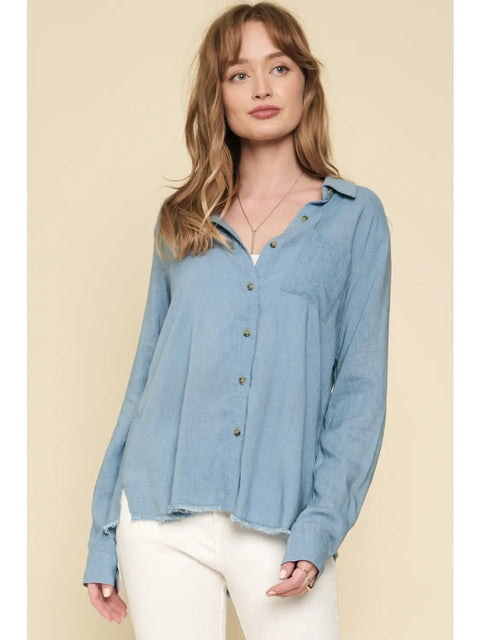 Shirt - Linen Blend Denim Blue