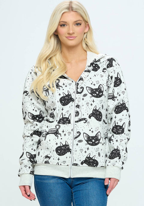 Hoodie (Full Zip) - Crystal Cat Print
