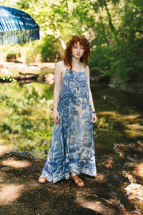 Bohéme Long Maxi Slip Dress - Let the Light In with Delft Print