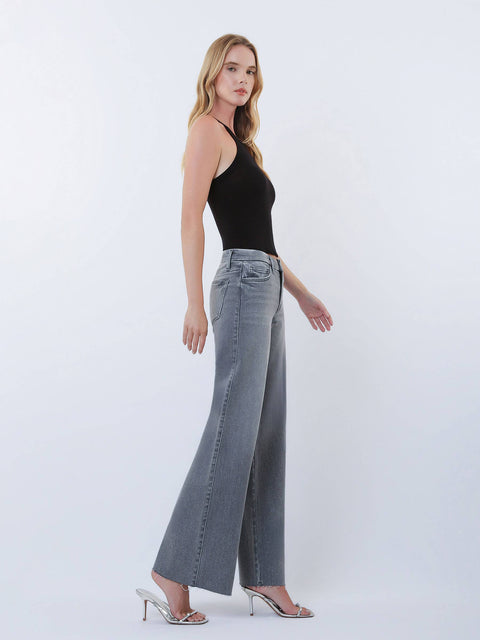 Jeans - Mid Rise Clean Cut Raw Hem Wide Leg: Grey
