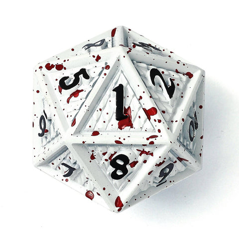 45mm Metal Behemoth Spindown D20 - Matte White with Blood Splatter