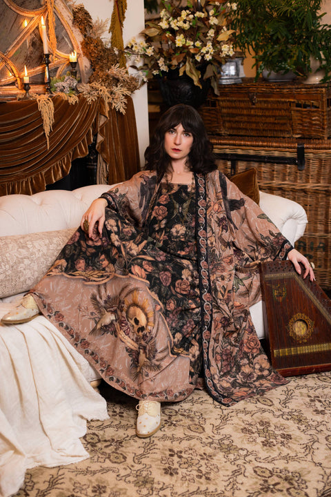 Bohéme Long Maxi Slip Dress - Momento with Starling & Skull