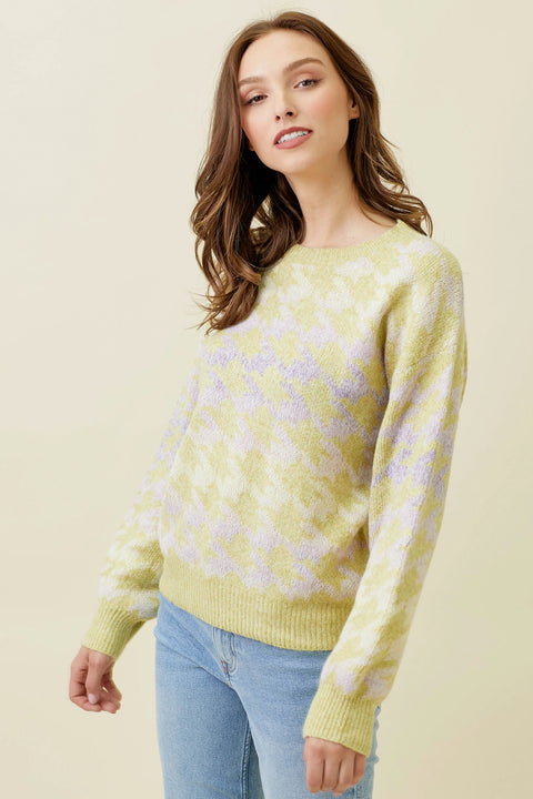 Sweater - Houndstooth Pullover Lime