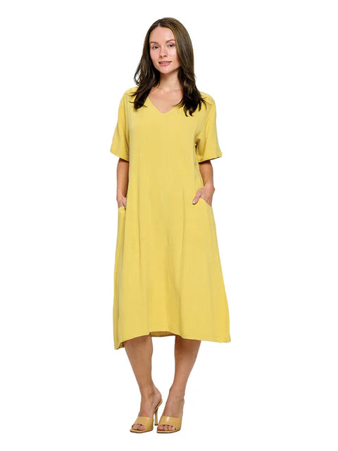 Dress - Boho Midi Dress With Pockett Mustard