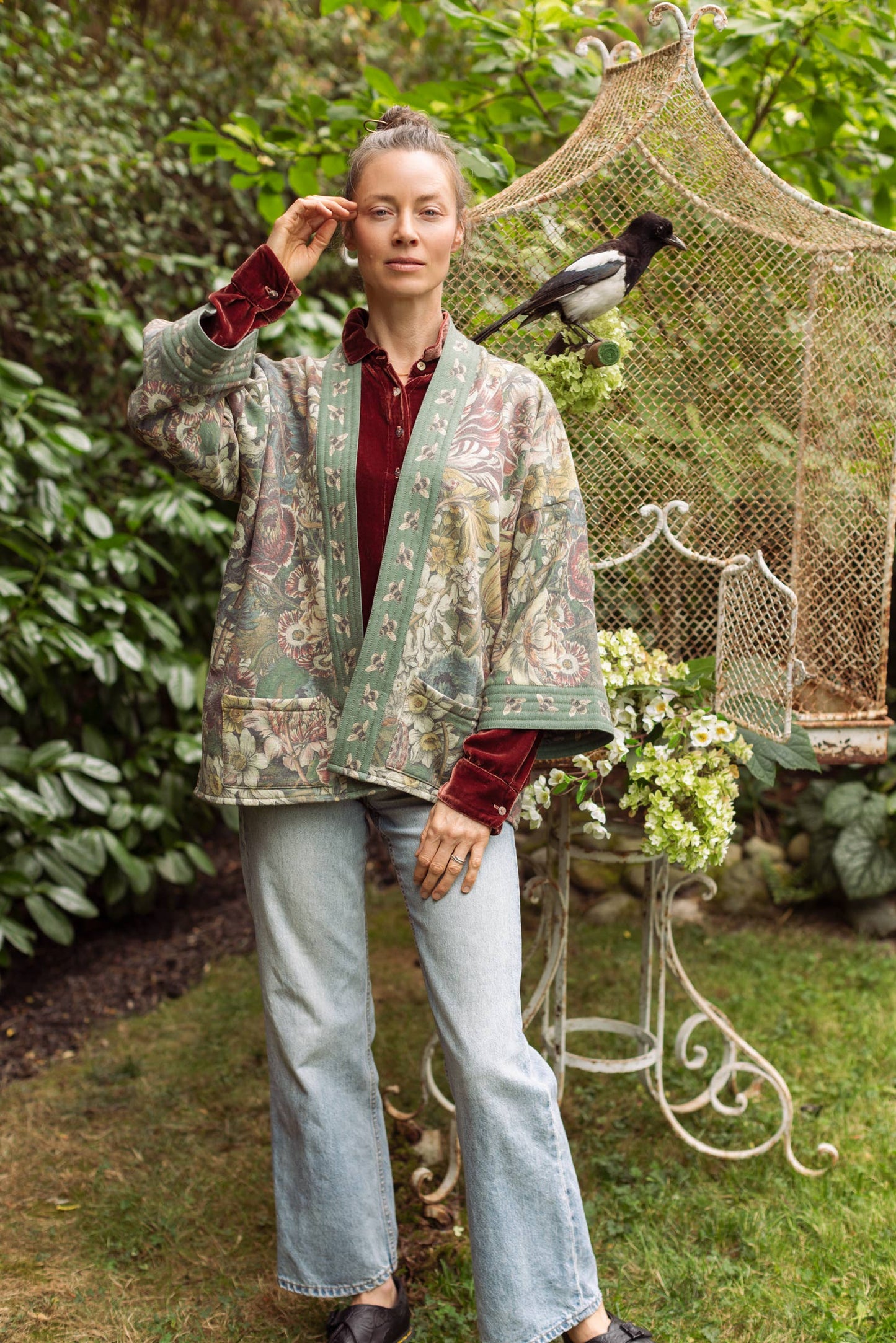 Fleece Cardigan Kimono Jacket - Love Grows Wild Contemporary/Floral