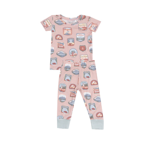 2 Piece Pajamas (Short Sleeves) - Pink National Park Patches