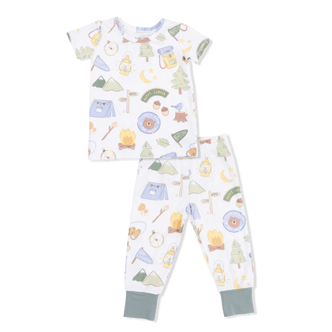 2 Piece Pajamas (Short Sleeve) - Camping Blue