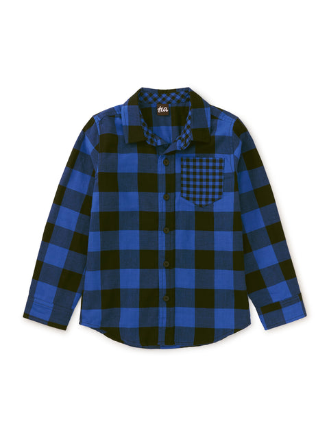 Double Weave Plaid Button Up - Bursa Blue