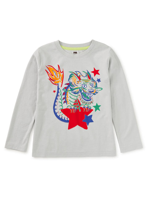 Graphic Long Tee - Lucky Dragon Oyster Grey