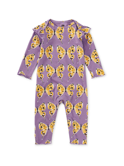 Ruffle Shoulder Baby Romper - Dragon Swallowtail Butterflies